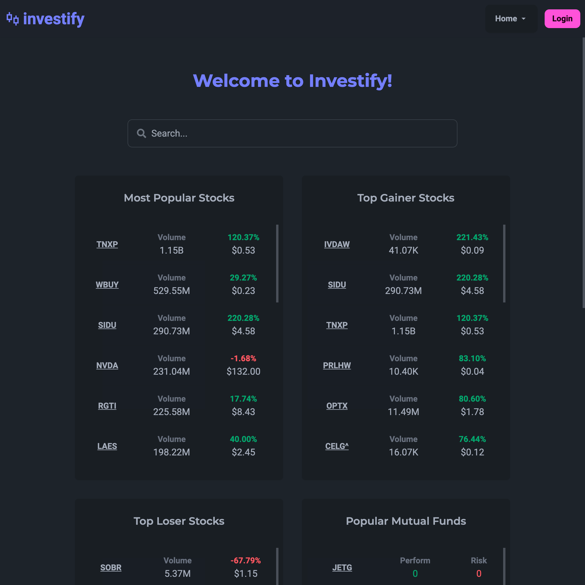 Screenshot of Investify Website